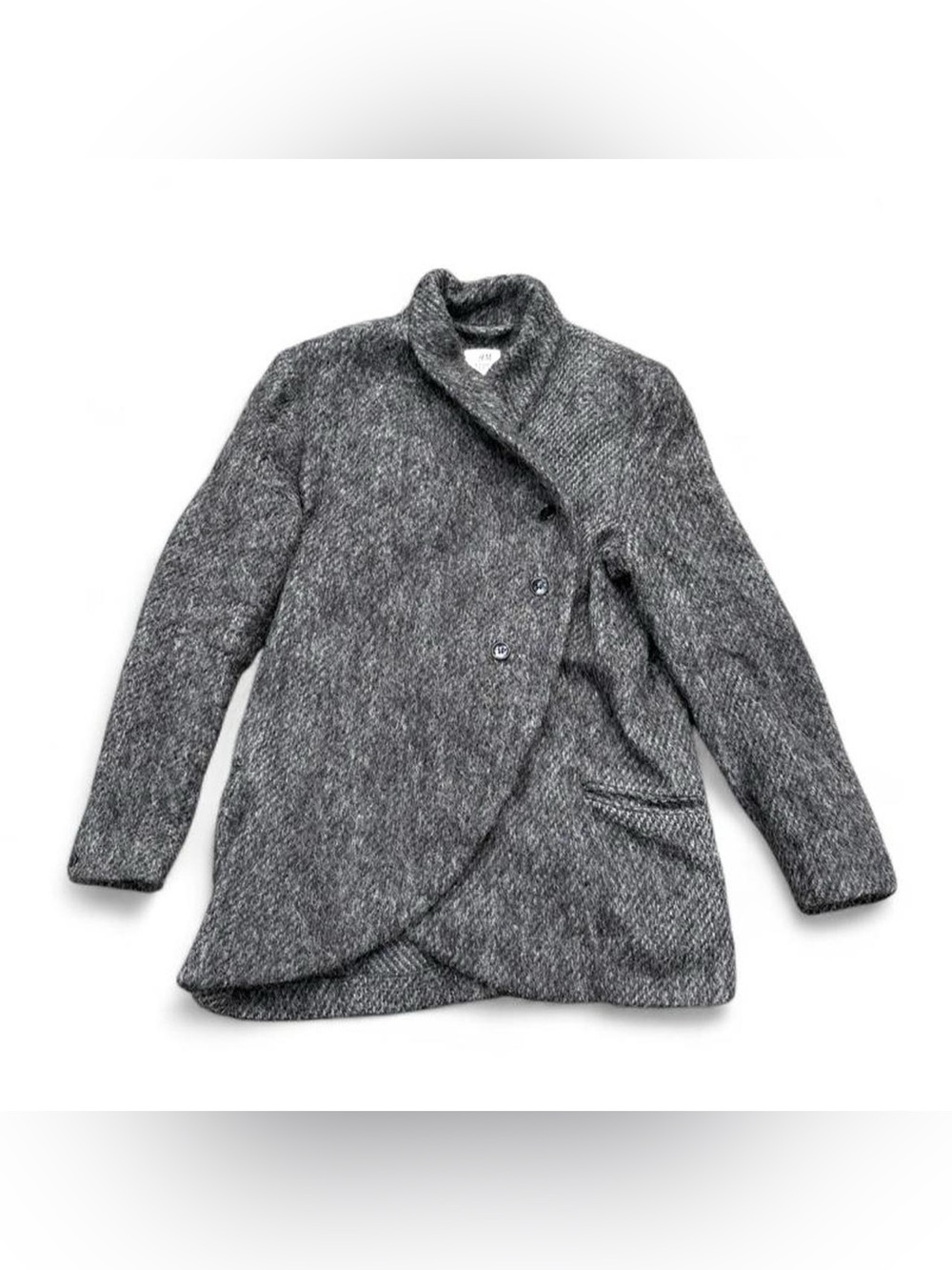 H&M Studio 2016 gray & black asymmetrical rounded closure peacoat